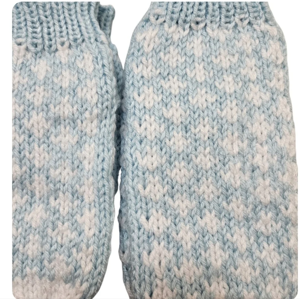 Handmade Blue & White Crochet Mittens with Heart Pattern –Winter Gift Kid's size